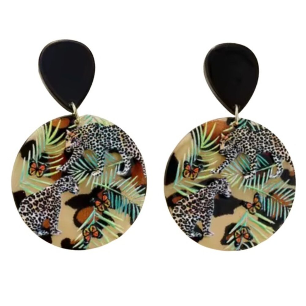 Tropical Jungle Leopard Print Earrings  Bold 2.2 Statement Drops